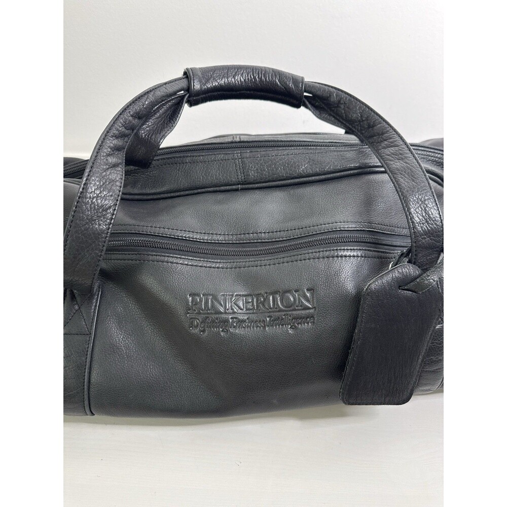 Pinkerton Leather Duffel Bag Black Travel Weekender Carry On Gym Overnight